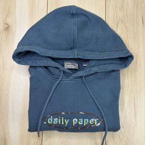 Daily Paper Blue Pullover Graphic Hoodie Size Small Pocket Thick Cotton Sweater